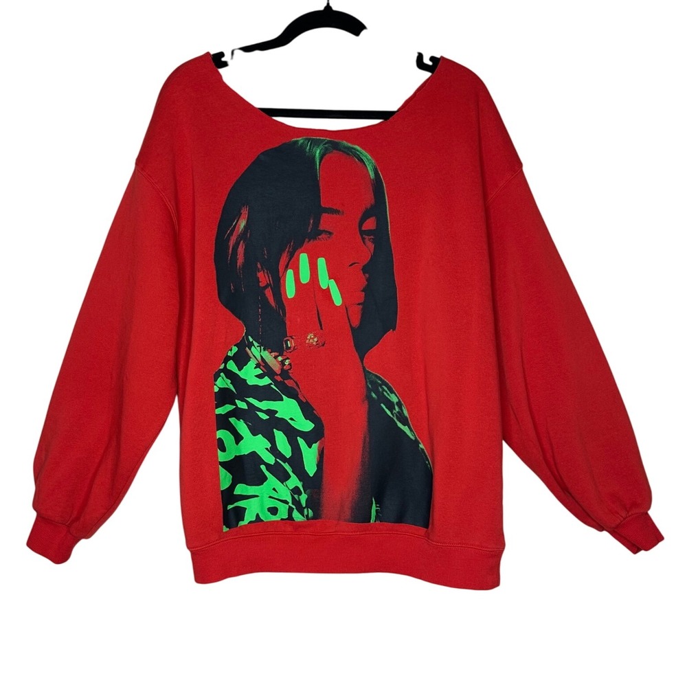 H&M Billie Eilish Sweater Women's M Red Graphic Print Long Sleeve Pullover‎